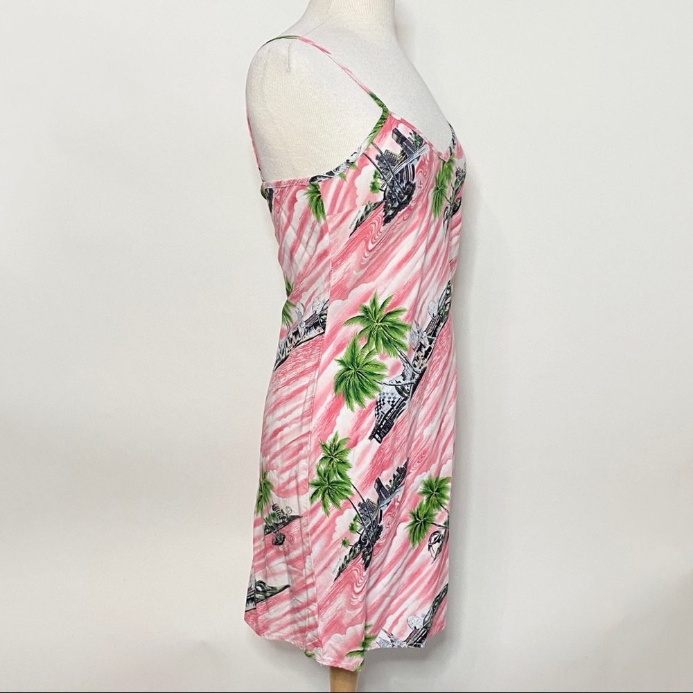 Y2K pink & green tropical print shift dress S/M - Picture 4 of 10
